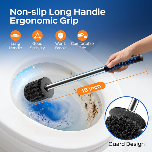 Set: 2 Pack HAMITOR Toilet Brush and Holder Stainless Steel Rustproof Kits with Deep Cleaning Bristles - Hidden Toilet