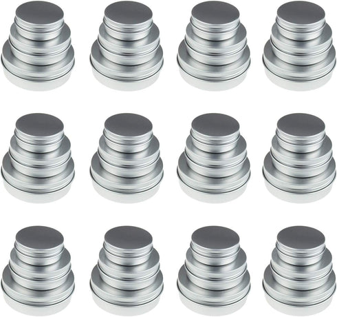 LJY 36 Pieces Round Aluminum Cans with Screw Lid, Metal Tins Jars, Empty Slip Slide Containers, Mixed Sizes