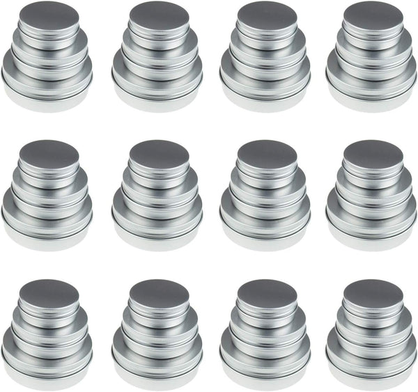 LJY 36 Pieces Round Aluminum Cans with Screw Lid, Metal Tins Jars, Empty Slip Slide Containers, Mixed Sizes
