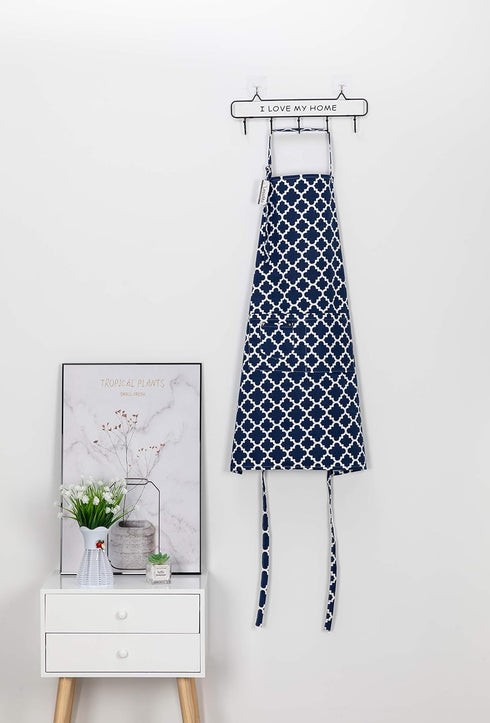 Kitchen Cooking Aprons with 3 Pockets - Cotton Adjustable Professional Grade Chef Apron for BBQ & Grill (Blue)
