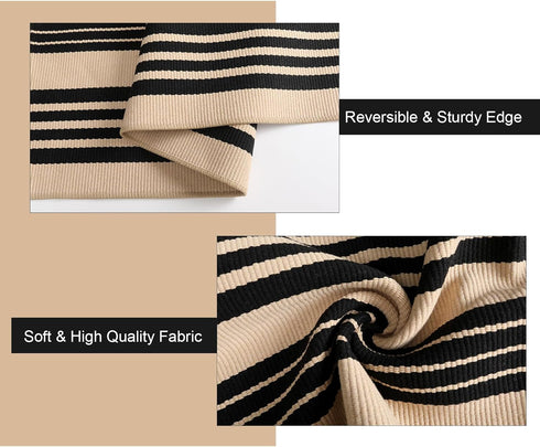 Black and Khaki Striped Outdoor Rug 24"x35", Cotton Hand-Woven Foldable Mat, Washable Reversible Door Mats for Entryway