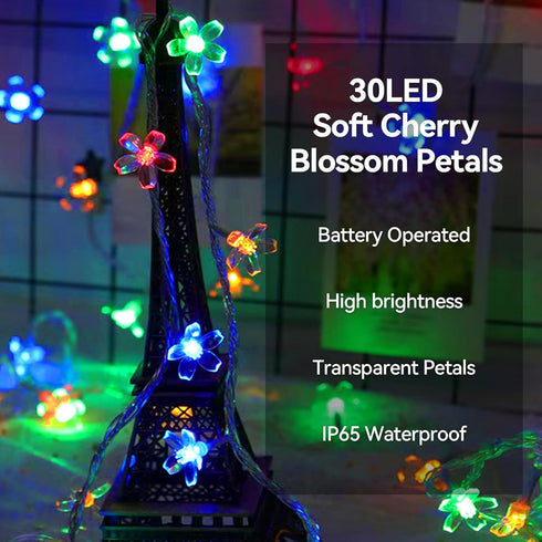 LIGHTOP 30LED L LAMPOP Flower Fairy Lights Battery Operated String Lights Cherry Blossom Waterproof Indoor Decoration