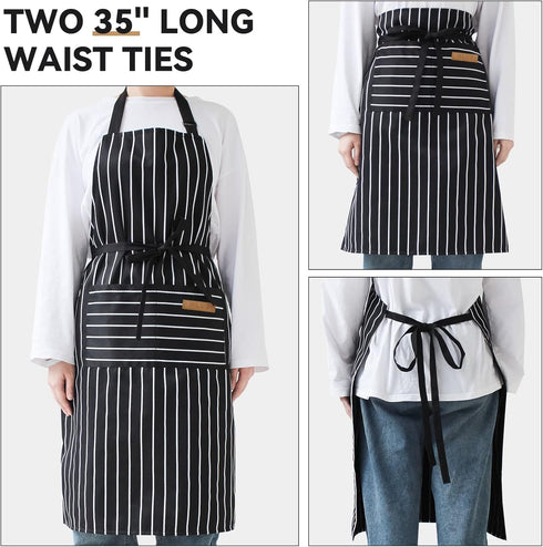 2 Pack 2 NLUS Kitchen Cooking Aprons, Adjustable Bib Soft Chef Apron with Pockets for Men Women(Black/Brown Stripes)