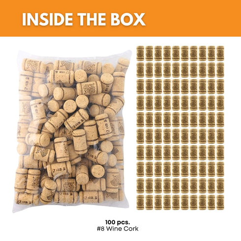 FastRack Bag of 100 #8 Straight Wine Corks, 1.73" x 0.87" (44 mm x 22 mm), Beige, Bottle Stoppers
