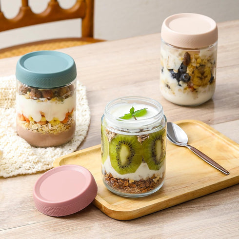 NETANY 6-pack 16 oz Overnight Oats Containers with Airtight Lids, Glass Food Storage Jars