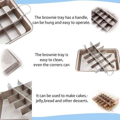 Non Stick Brownie Baking Pan with Dividers, 18 Pre-slice Carbon Steel Rectangle Baking Pan Set for Oven Baking