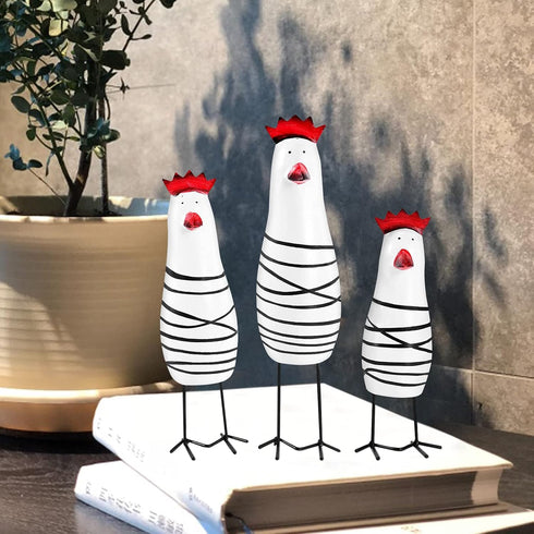 Notakia Wooden Rooster Kitchen Decor Figurine, Cute Chicken Chook Carving for Home Decoration - Set of 3