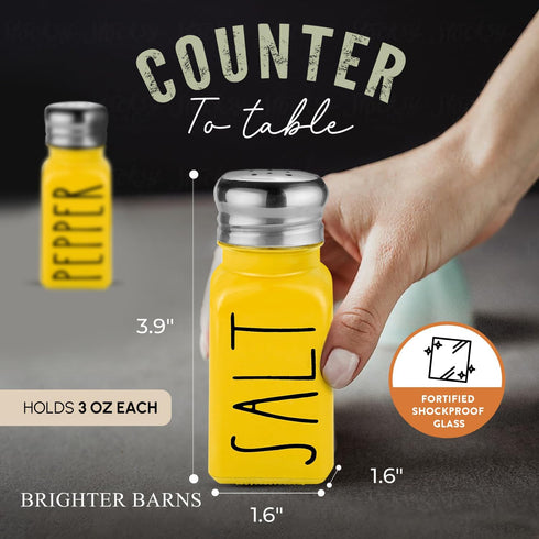 Yellow Salt and Pepper Shakers Set by Brighter Barns, Cute Glass Shakers, Yellow Kitchen Decor for Home Restaurants
