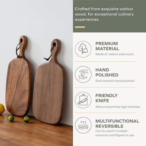 Hole(15.2x7.3 Inches) Muso Wood Small Cutting Board with Handle, Walnut Wooden Chopping Boards for Bread, Vegetables