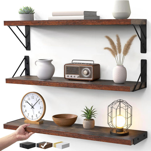 BAYKA 23-in Floating Wall Shelves, Rustic Wood Wall Shelves for Bedroom, Bathroom,