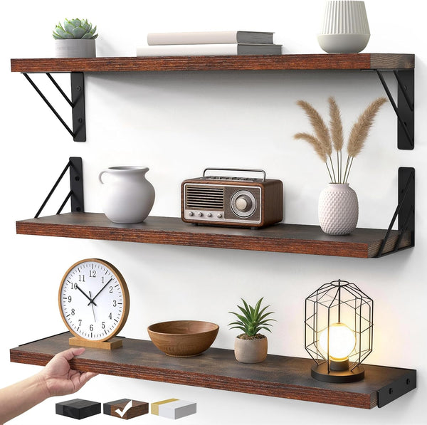 BAYKA 23-in Floating Wall Shelves, Rustic Wood Wall Shelves for Bedroom, Bathroom,