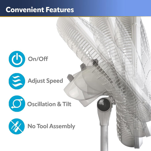Lasko Oscillating Pedestal Fan, 18", Adjustable Height, 3 Speeds, for Home Office and College Dorm
