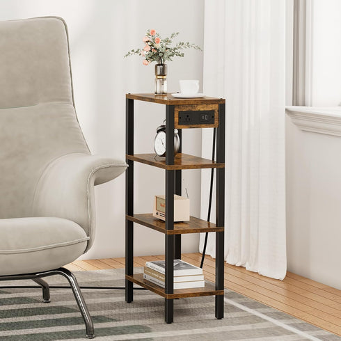 TB01BB080 TUTOTAK Narrow Side Table with Charging Station,Small End Table with USB Ports and Outlets, Skinny Sofa
