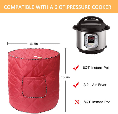 Air Fryer Cover for 6 Quart Instant Pot and Electric Pressure Cooker with Pocket, Dust-Proof Cover (Red)