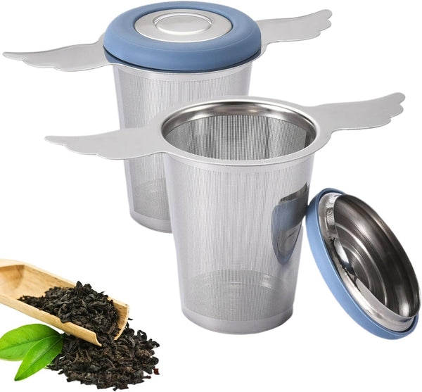 2 Pack Tea Infusers Strainers with Lid/Drip Tray for Loose Leaf Tea, 304 Stainless Steel Tea Filter