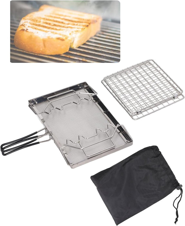 Camping Toaster - 22x15x3 cm, Stovetop Toaster, Wearable Stainless Steel for Hiking, Stable Structure