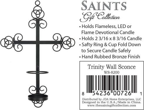 8.1875" 2.375" 14.25" 10" 3.25" Trinity Cross Bronze Wall Sconce with Candle Safety Guard Ring for All x Flame