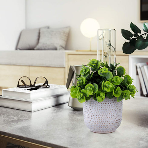 Artificial Lysimachia Plants in Ceramic Planter, Cute Fake Succulent Flowers for Home Office Table Desk Decor, Living