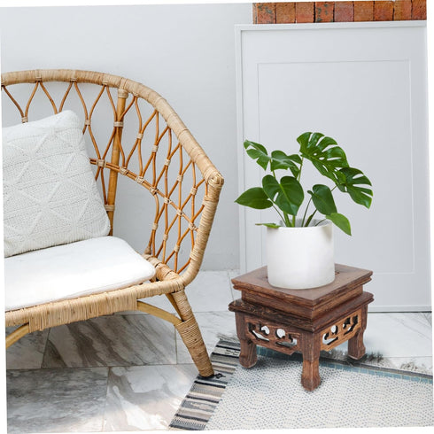 YARNOW Base Flower Pots for Indoor Plants, Wooden Decor, Small Stool for Plant, Brown Flowerpot Stand