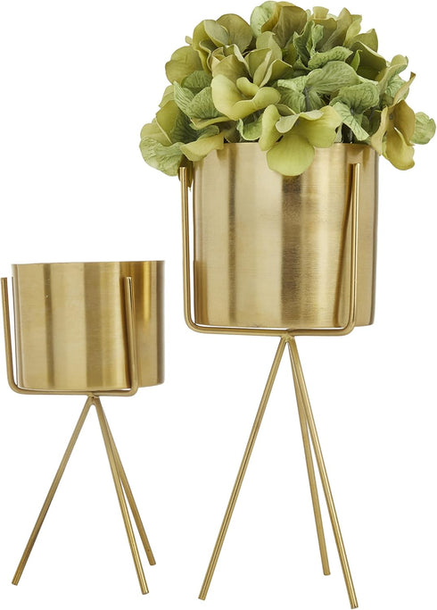 Set 2 12", 9"H, CosmoLiving by Cosmopolitan Metal Indoor Outdoor Planter Small Small Planter Pot with Removable Stand