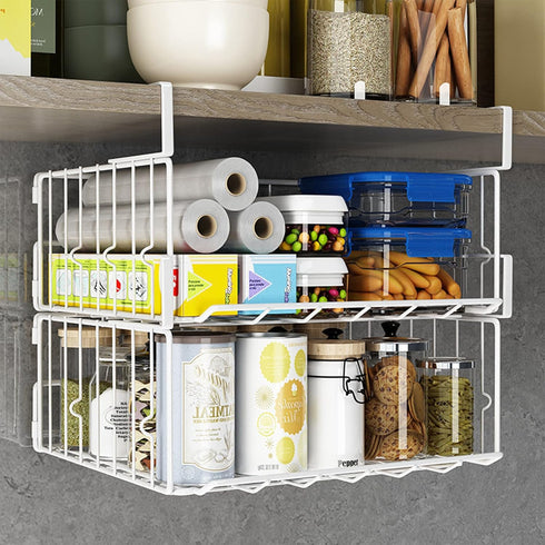 Resulzon 2Pack, Under Shelf Basket Storage Steel Under Shelf Hanging Wire Baskets Shelves for Laundry Room Kitchen Desk