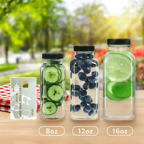 STARSIDE 8 oz Glass Juice Bottles with Lids - 6 Pack Reusable Drink Bottles for Juicing, Kombucha, Beverages