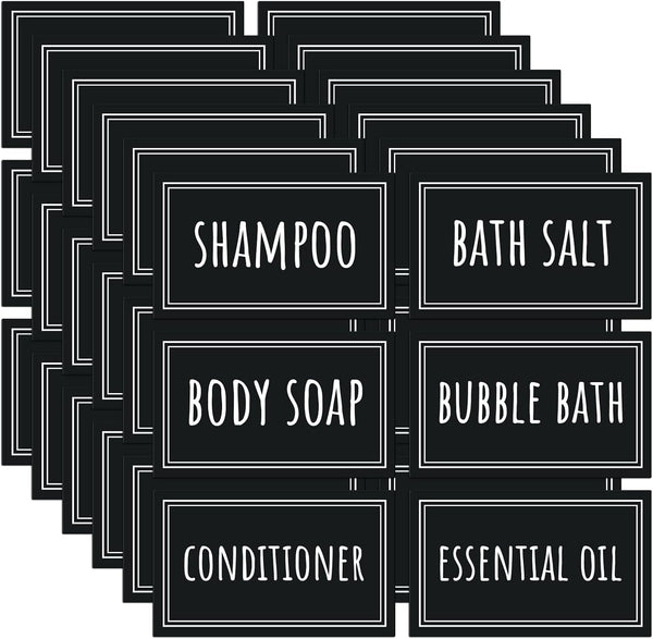 Segbeauty 36PCS Black Waterproof Labels, Self-Adhesive Bathroom Organizing Stickers for Shampoo and Body Soap