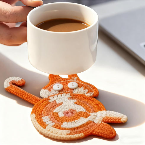 iYZZGH Drink Coaster, Woven Creative Coasters for Cat Lovers, Gag Gifts Cat Coffee Coaster for Desk Accessories Home