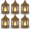 Mini Star Lantern with Flickering LED - Set of 6 Copper Brushed Decorative Hanging Light for Indoor Use