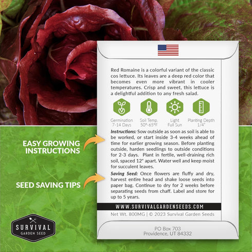 (1 Pack) Red Romaine Lettuce Seeds for Planting - Crisp Red Leaf Romaine Lettuce Seeds for Garden Growing, High Yield
