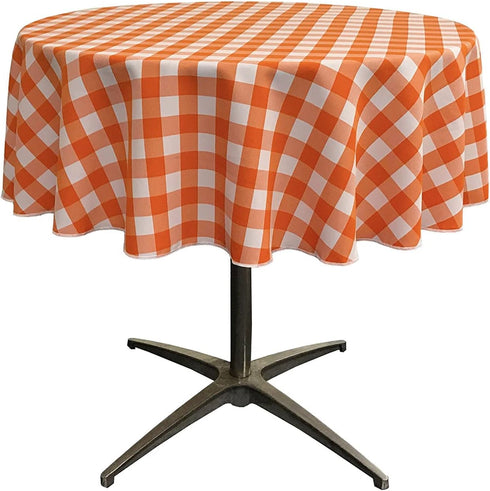 LA Linen Poly Checkered Round Tablecloth, 58-Inch, Orange/White