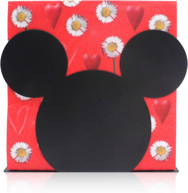 BLACK Mickey Head Premium Stainless Steel Napkin Holder Stand for Kitchen Table and Party