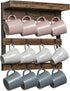 12 OROPY Coffee Mug Rack Wall Mounted, Rustic Wood Cups Rack with Hooks and Storage Shelf, for Home Kitchen Display