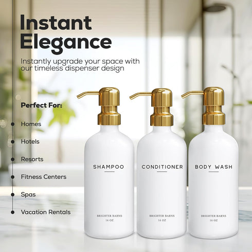 Set Luxury Shampoo and Conditioner Dispenser by Brighter Barns - Shower Soap Dispenser - Shampoo Conditioner Body Wash
