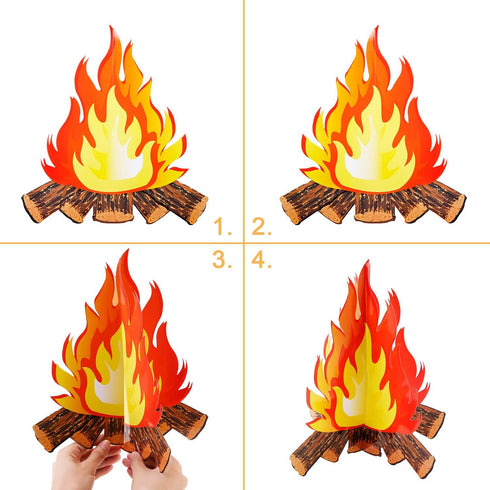 2 Set Fake Fire 12 Inch Tall Artificial Fire Fake Flame Paper Decorative Cardboard Campfire Centerpiece