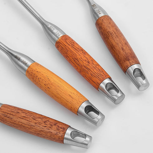 Stainless Steel Kitchen Utensil Set, 4 Pcs Cooking Cookware Set with Heat Resistant Wooden Hand
