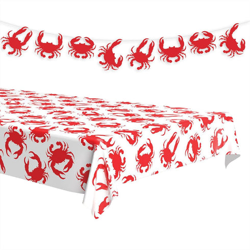 Seafood Party Supplies Crab Boil Plastic Table Cover and Shaped Garland Set