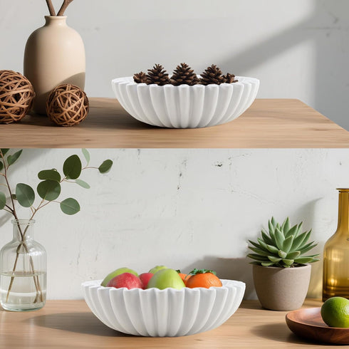 Plukers Large Modern Decorative Ruffle Bowl for Home Decor Fruit Bowl Organic Catch All Key Kitchen Entryway Shelf