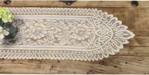 2 Pack Tinsow Cotton Crochet Lace Rectangular Table Runner Dresser Scarf Doilies (Beige Without Tassels)