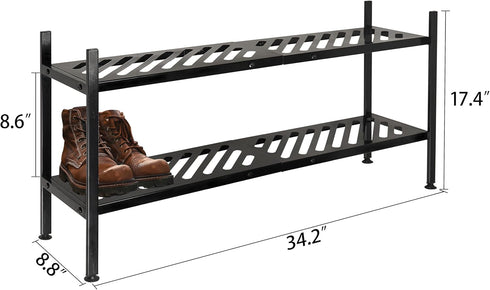 2 35 Inches Closet, Shoe Rack - Metal Shoe Organizer Tier Shoes Shelf Storage, Stackable Long Show Stand Holder