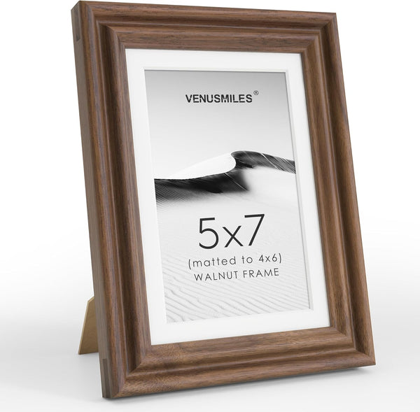 5x7 Picture Frame with Mat Adaptable Display Size for 4x6, Natural Black