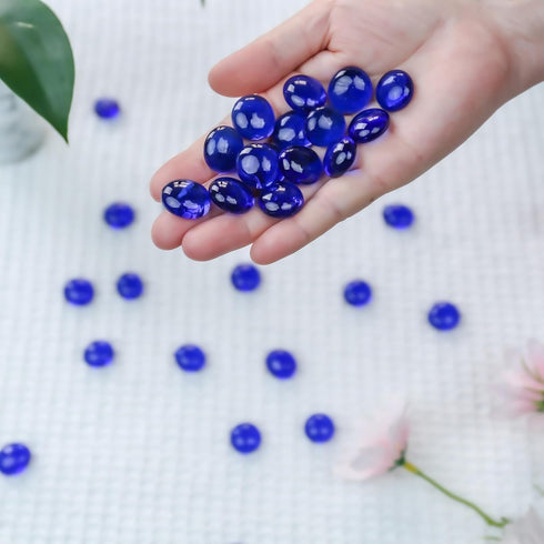 CYS EXCEL Cobalt Blue Glass Gemstone Beads - 1 LB Flat Marble Beads, Aquarium Decor, Approx. 85-100 PCS