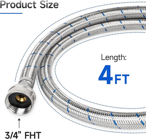 JUWO 4 FT Washing Machine Hoses, 3/4" FHT Stainless Steel Washer Hoses, For Short-Distance Water Supply in Small Residences, Red & Blue (2-Pack)