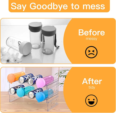 Water Bottle Organizer, 2 Pack Holder for Kitchen Fridge Cabinet Storage, Stackable Tumbler & Wine Rack