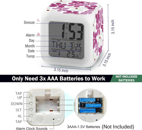 ZonleeApex 7 (3.15x3.15x3.15 inch) Daisy Alarm Clock for Girls, Daisy-Themed Kids Alarms, Digital Desk Clock, Battery