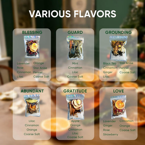 Simmer Simmer Pack(6 Pot Potpourri, Mixed Flavors Pot Mix with Natural Ingredients, A Mixture of Herbs, Salt & Dried
