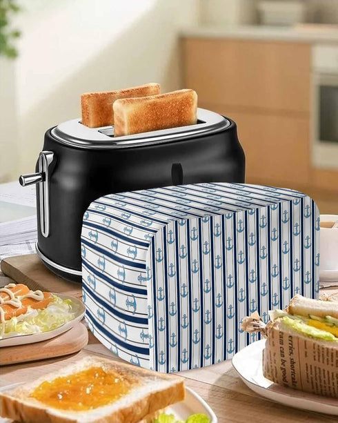 Nautical Anchor 2 Slice Toaster Cover - Small Appliance Dustproof Cover with Black White Geometric Stripes