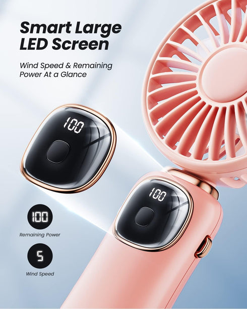 Portable Handheld Fan, 4000mAh Battery Operated Fan, 3 in 1 Personal Small Fan with LED Display, 5 Speed