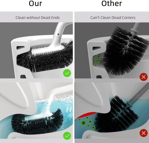 HAMITOR Toilet Bowl Brush Holder Set: White Decorative Caddy with Curved Bristle for Deep Cleaning Toilet Cleaner