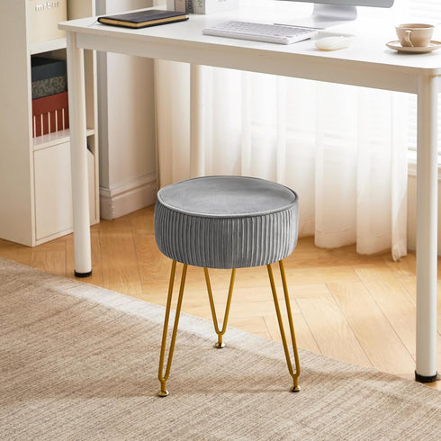 LG-30G IBUYKE Velvet Round Footrest Ottoman, Makeup Vanity Stool Side Table, Dressing Table Seat, Pouf Couch Stool